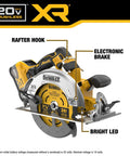 Game Changer 20V Max Brushless Cordless 7-1/4 Inch Circular Saw Kit with rafter hook, electronic brake, and bright LED.