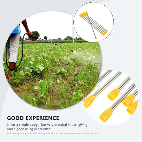 Stainless Steel Garden Sprayer Extension Rod 17.7 Inch Replacement Wand being used for tall plant watering and fertilizing.