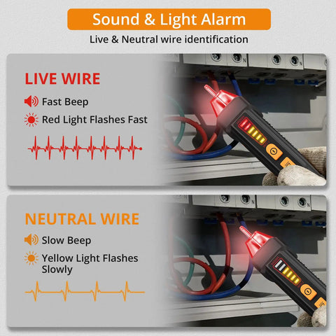 Voltage Tester 12 To 1000V AC Electric Pen With LED Flashlight Non Contact Detection For DIY Home Projects And Go To Pro Electric Work Built In Live Wire Alarm And Easy Audible Alerts, used on live and neutral wires