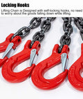 Heavy Duty Four Leg Chain Sling With Adjustable Grab Hooks For Engine Hoist And Industrial Crane Gear features self-locking red hooks.