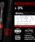 Close-up of 52 Piece Torque Wrench And Screwdriver Set with One Quarter Inch Drive, showcasing accuracy certificate and specifications.