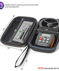 Rugged EVA Hard Travel Case for BT-100 Series Handheld Anemometer Protection with custom foam insert and mesh pocket.