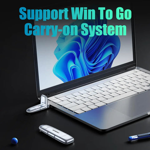 Laptop with 1TB Portable SSD With USB 3.2 Gen 2 Up To 1000 MBps USB A And USB C Ready For Any Setup connected, rugged zinc alloy shell.