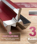 Heavy Duty Straight Router Bit Featuring Heat Treated Tungsten Carbide Blades close-up showing alloy blade head and Teflon coating.