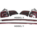 Mean Looking Sequential Led Tail Lights And Trunk Light Bar For Tesla Model 3 And Y Gen Two slick design parts showing rear clusters.