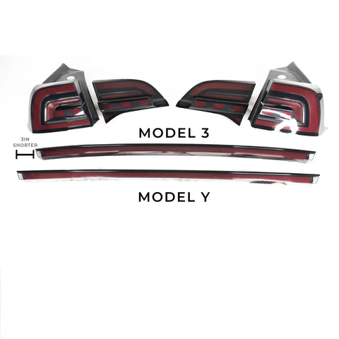 Mean Looking Sequential Led Tail Lights And Trunk Light Bar For Tesla Model 3 And Y Gen Two slick design parts showing rear clusters.
