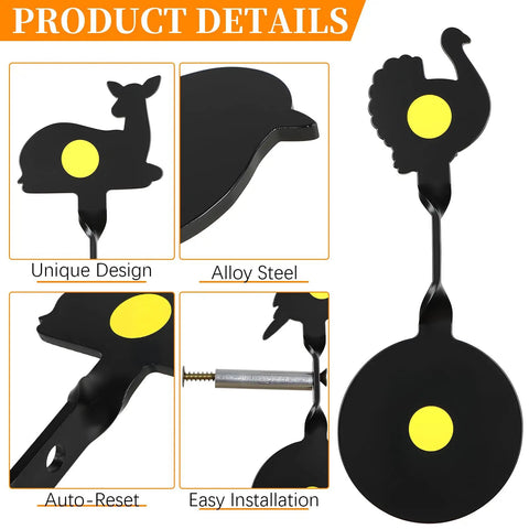 Dope Four Piece Steel Spinning Targets For BB Guns And Air Rifles Auto Reset Animal Silhouette Set With Deer And Turkey