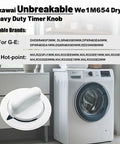 Beefed Up Dryer Timer Knob With Metal Ring Replacement For GE Hotpoint Dryers White With Chrome Trim Black Indicator Replaces WE1M654