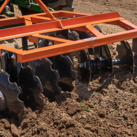5ft Notched Disc Harrow Attachment For Cat 1 Tractors, 3 Point Implement with concave steel discs tilling soil