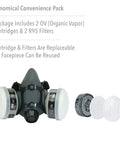 Reusable Half Mask Respirator For Paint Spray And Pesticides With OV Cartridges And R95 Filters, Convenience Pack shown with cartridges