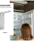Beefed Up Refrigerator Door Hinge Replacement Kit for Freezer with Auto Close Spring Hinge Easy Install No Tools Needed Durable Fridge Door Hinge Fits Most Models Keeps Doors From Slamming, stainless steel hinge installed on fridge door