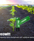 Wh51 Compatible Wireless Soil Moisture Sensor Accessory For Smart Garden Setup placed in soil with green plants.