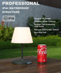Cordless Outdoor Table Lamp With 4000mAh Battery Waterproof LED Night Light Touch Dimmable, next to soda can on wooden table.