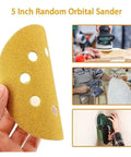 Heavy Duty 5 Inch Hook Loop Sandpaper Discs 50 Pack With 8 Holes For Power Tools Featuring Alumina Grits From 60 To 800 That Resist Clogging And Heat To Speed Up Your Metal Wood Projects Smooth Finish.