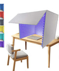 Portable Desktop Vocal Booth With Soundproof Recording Shield, High Density Acoustic Foam Cover That Kicks Room Echo To The Curb, angled view on a desk