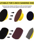 Two Pack 5 Inch Mouse Hand Sanding Block Set with Hook and Loop Grip shown with multiple sanding discs attached