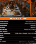 Specifications of 13 GPM Two-Stage Hydraulic Log Splitter Pump With 3000 PSI Capacity, 1 Inch NPT Ports displayed on chart
