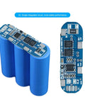 Built Like A Tank Three Series Eight Amp Battery Management Board For 18650 Li Ion Packs showing PCB over blue 18650 cells.