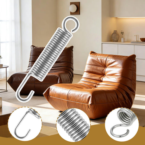 Rock Solid Heavy Duty Stainless Steel Recliner Springs For Long Neck Chairs 4 Pack shown in modern living room with cushions.