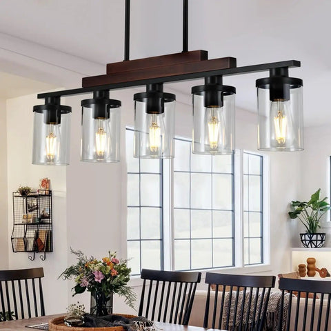 Dining room chandelier with 4 Pack Clear Glass Lamp Shade Cylinders 5.5 Inch High 3.5 Inch Diameter With 1.65 Inch Fitter