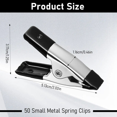 Image showing Durable 2 Inch Mini Spring Clamps with Rubber Tips dimensions: 3.17cm height, 1.16cm width, 5.13cm length.
