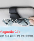 Heavy Duty Magnetic Sunglass Holder For Car Sun Visor With Secure Snap Clip And Soft Leather Wrap One Handed Eyewear Organizer on visor with sunglasses