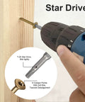 Go-To One And A Half Inch Size 8 Deck Screws With Golden Brown Epoxy Coating For Outdoor Wood, Torx T25 Star Drive in use