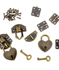 Two Piece Antique Bronze Hasp Latch Set With 27x30mm Hasp Latch And 24x21mm Mini Box Hinges Plus 22x38mm Love Locks With Keys