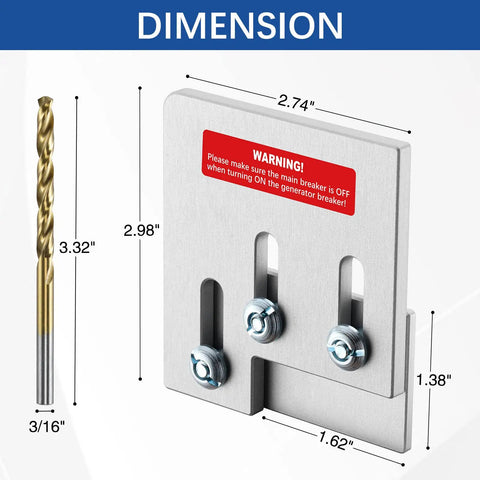 Dimensions of Generator Interlock Kit for Square D QO or Homeline Panels 150 Amp to 200 Amp, 1 And 3 Eighths Inch Spacing