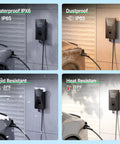 Level 2 EV Charger For Tesla with 50 Amp 240V Fast Home Charging, Smart App Control and WiFi shown in weather conditions