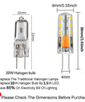 Comparison of G4 LED Bulbs BiPin Base Landscape Lights 12V 1.5W Warm White 3000K and 10W halogen bulb with dimensions