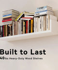 Fresh White Floating Wall Shelves Set Of Four U Shaped Wall Mounted Bookshelf holding various books on a solid white shelf.