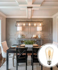 Dining room with installed Vintage LED Edison Bulbs ST58 4W 60W Equivalent, Dimmable Amber Glass Filament Bulbs, showcasing retro glow