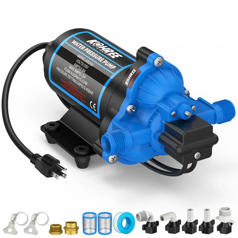 On Demand 110V AC Water Pressure Pump With 4 GPM At 50 PSI, Self Priming 3 Chamber Diaphragm Pump Featuring Pressure Switch And Strainer