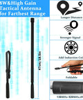 Dual Band 8W Ham Radio Handheld With 3800mAh Battery, Tactical Antenna shown folded and extended, 47cm length.
