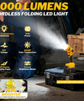 Cordless LED Work Light With Beefy 1000 Lumen Beam, Compatible With 20V MAX Batteries, shown in workshop with tool box.
