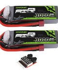 2-pack 3S 11V 3000mAh LiPo Battery 50C with Dean Style T Connector, includes Lipo Voltage Checker for RC projects