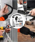 22 Piece Flexible Drill Bit Extension Set With 105 Degree Right Angle Attachment Bendable Socket Adapter And Screwdriver Bits in use