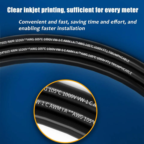 No-Sweat 22 AWG High Voltage EV Cable With Solid Tinned Copper Conductors And Heat Resistant XLPE Jacket, UL Approved 1000V For Hot Rod Builds, 25 Foot Reel showing clear printing on wire insulation.