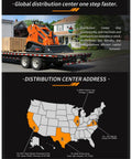 Righteous 23 Horsepower Mini Skid Steer Loader With Rock Solid Lifting Power on trailer by distribution center.