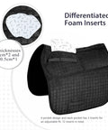 Diamond Quilted Dressage Saddle Pad With Four Pockets And Foam Inserts, Customizable Cushioning With 1cm And 0.5cm Shims