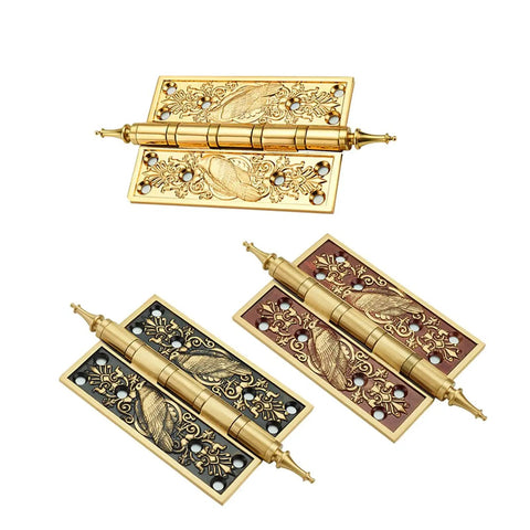 5-Inch European-Style Copper Door Hinge For Cabinets And Rooms, Thick Retro Antique Gold Finish, three color variations shown
