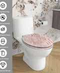 Elongated Rose Gold Marble Resin Toilet Seat for Bathroom on a white toilet in modern bathroom setting.