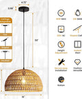 Boho Rattan Pendant Lamp With Hand Woven Wicker Rope Shade Dome Ceiling Basket Chandelier LED Industrial Hanging Light features.