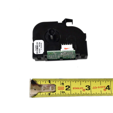 Travel Control Module For LiftMaster And Sears Garage Door Openers OEM Replacement Part In Black next to measuring tape