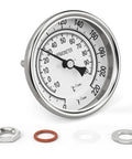 Half Inch NPT Bimetal Thermometer Rugged Back Mount 3.2 Inch Dial 3 Inch Stainless Steel Stem Dual Scale with fittings