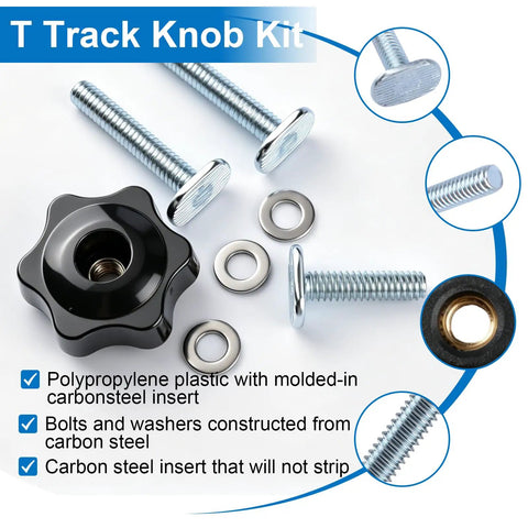 30 Piece T Slot Bolt Kit With Hex Type Bolts And Rubber Head Nuts For T Track Hardware Set beside washer and knob