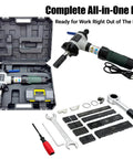 Heavy Duty Electric Pipe Beveling Machine Handheld Internal Expanding Tube Prep Tool With Knockout Power For 40 To 120 Mm ID in a complete kit with accessories.