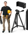 Worker with Work Ready Laser Level Tripod with Carry Bag, aluminum adjustable stand, and accessory mounts for lasers