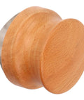 53mm Stainless Steel Coffee Distributor And Espresso Tamper Featuring Quick Depth Adjustment And Comfort Contoured Beech Handle side view of polished wood handle